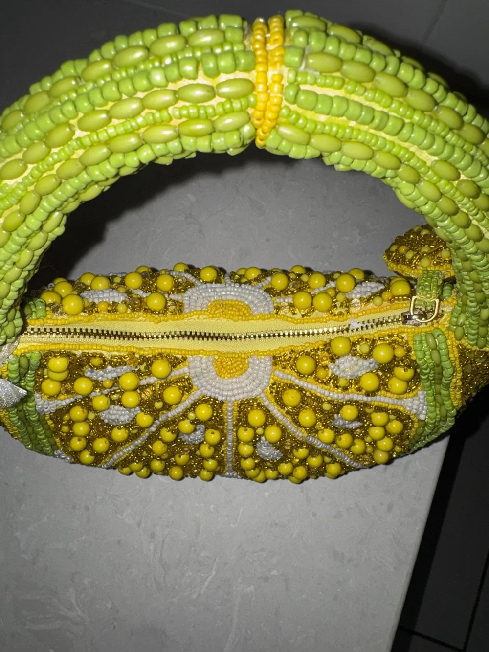 Handcrafted India Yellow Green Beaded Women’s Shoulder Bag